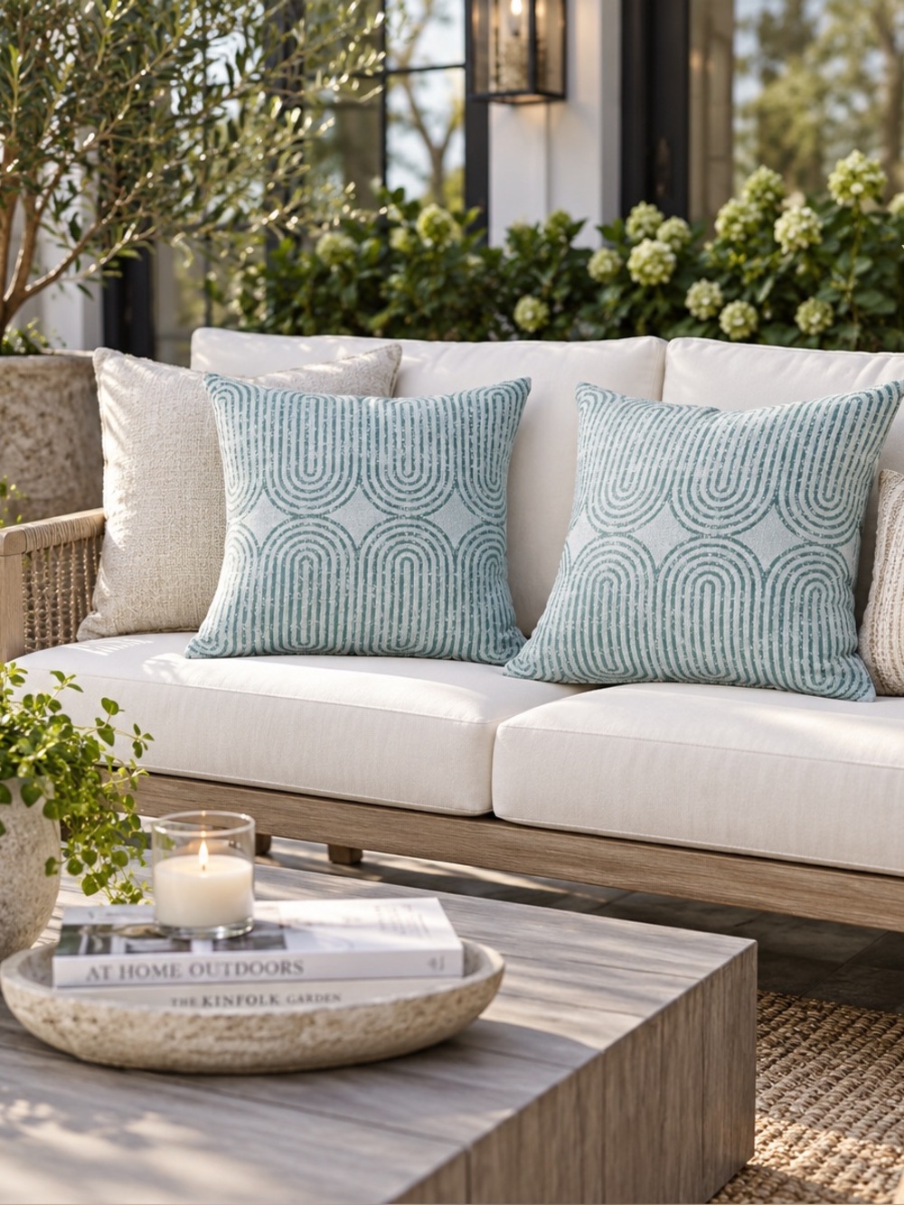 NEW w/tags Set of 2 blue outdoor patio pillows Beautiful by Drew Barrymore